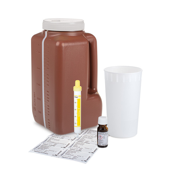 3L Urin-Sammelflasche NFT, Sammelbecher, Stabilisator, Urin-Monovette