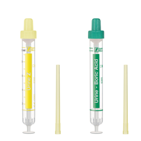 Urine monovettes with and without boric acid
